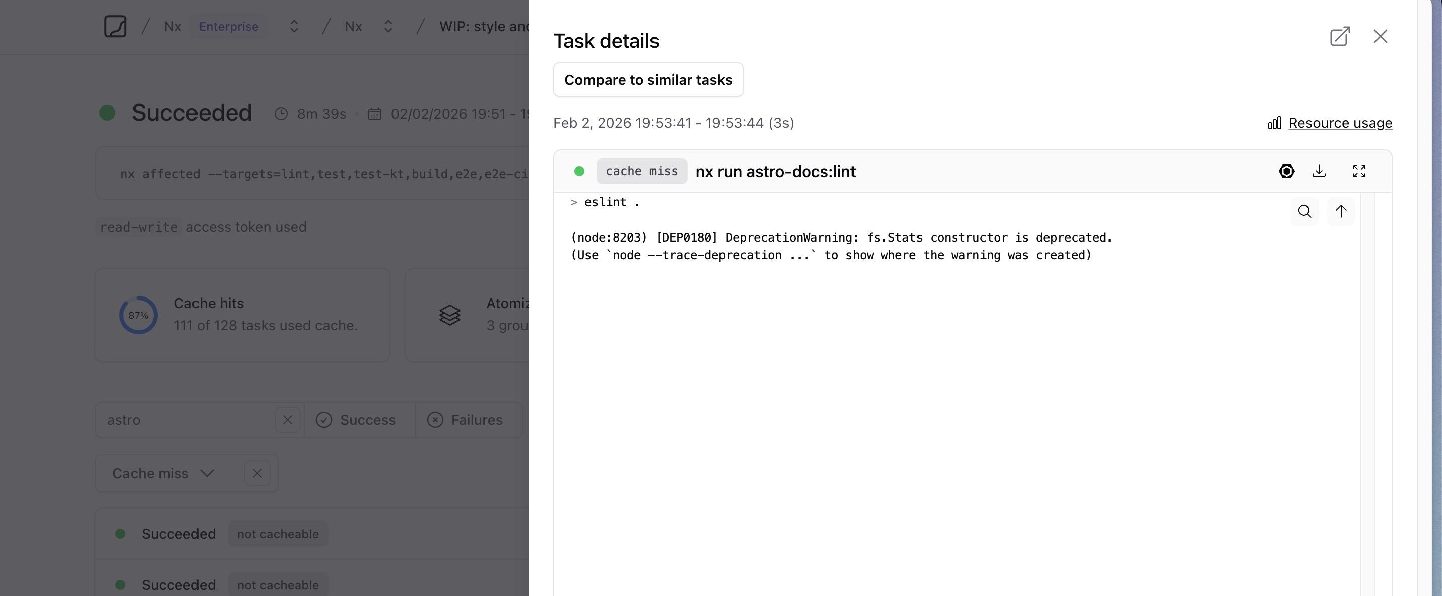 Task details panel showing the Compare to similar tasks button